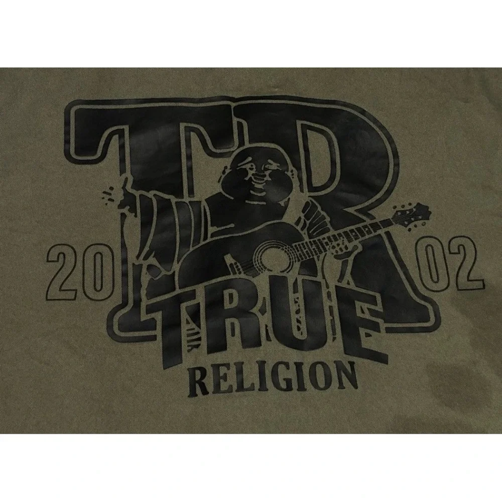 True Religion Mens Military Green HS Twill Jacket Buddha Graphic Full Zip‎ Large
